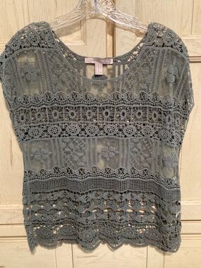 Forever 21 Sage Green Unlined Crochet Top XS